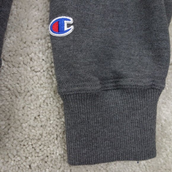 Champion Hoodie Mens Medium Grey Long Sleeve Drawstring Pullover Fleece Logo - Picture 3 of 9